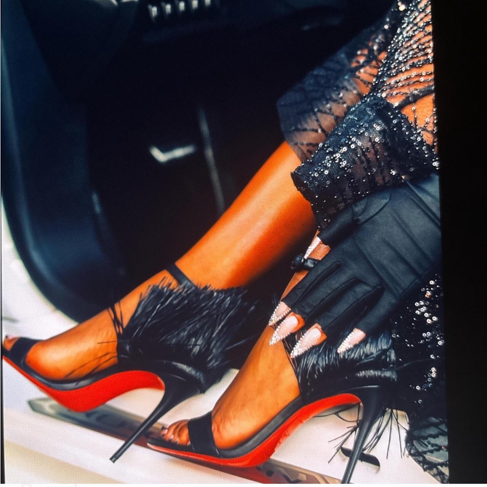 Christian Louboutin Black Feathered Heels